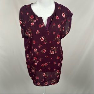 Paper Moon Maroon Pink Floral Short Sleeve Blouse Size Medium
